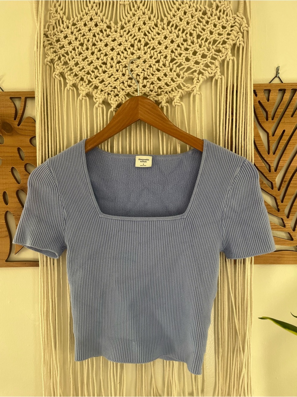 Periwinkle Abercrombie Square Neck Ribbed Short Sleeved Top